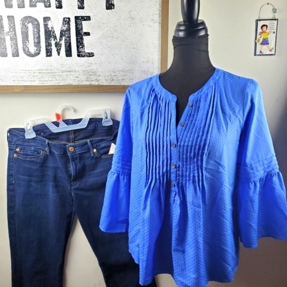 CeCe Sea Blue Ruffled Sleeve Blouse Size small - Picture 10 of 16